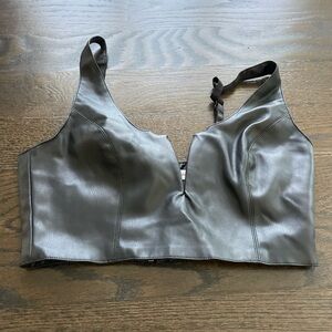 Mustard Seed Black Faux Leather Crop Top